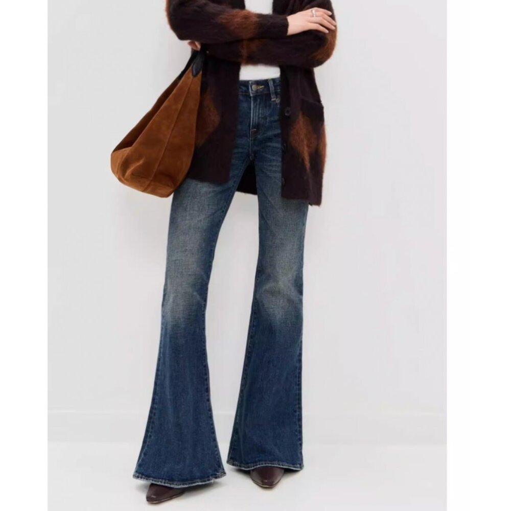 R13 Blue Flared Wide-Leg Jeans - Picture 4 of 10